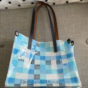 Dooney & Bourke Blue Plaid Clear Tote with Brown & Navy Straps